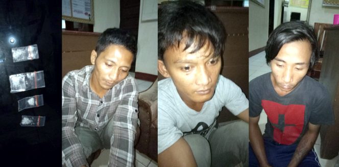 
 Foto cw7 : Barang bukti sabu dan 3 tersangka yang berhasil diamankan petugas.