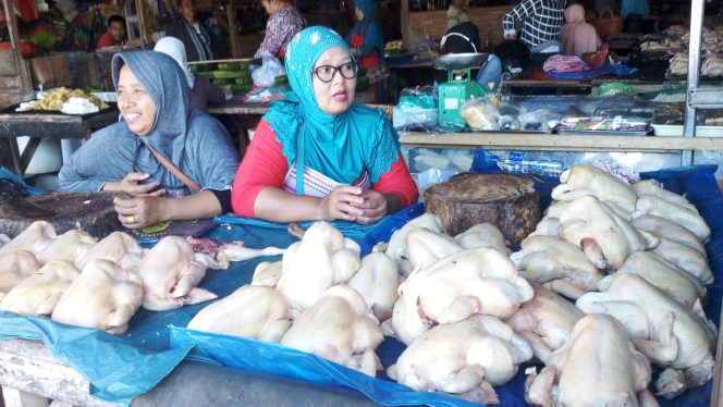 
 Foto RIA  Tini Pedagang Ayam Potong di Pasar Sentral Kotabumi saat menunggu pembeli, Kamis (19/7).  