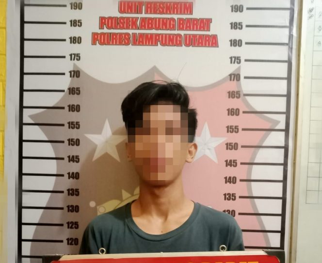 
 caption : tersangka berinisial PS alias PF (22) warga Desa Sabuk Empat, Kecamatan Abung Kunang, Kabupaten Lampura.
