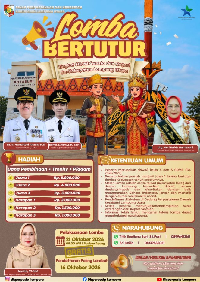 
 Disperpusip Persiapkan Jutaan Rupiah Untuk Juara Lomba Bertutur
